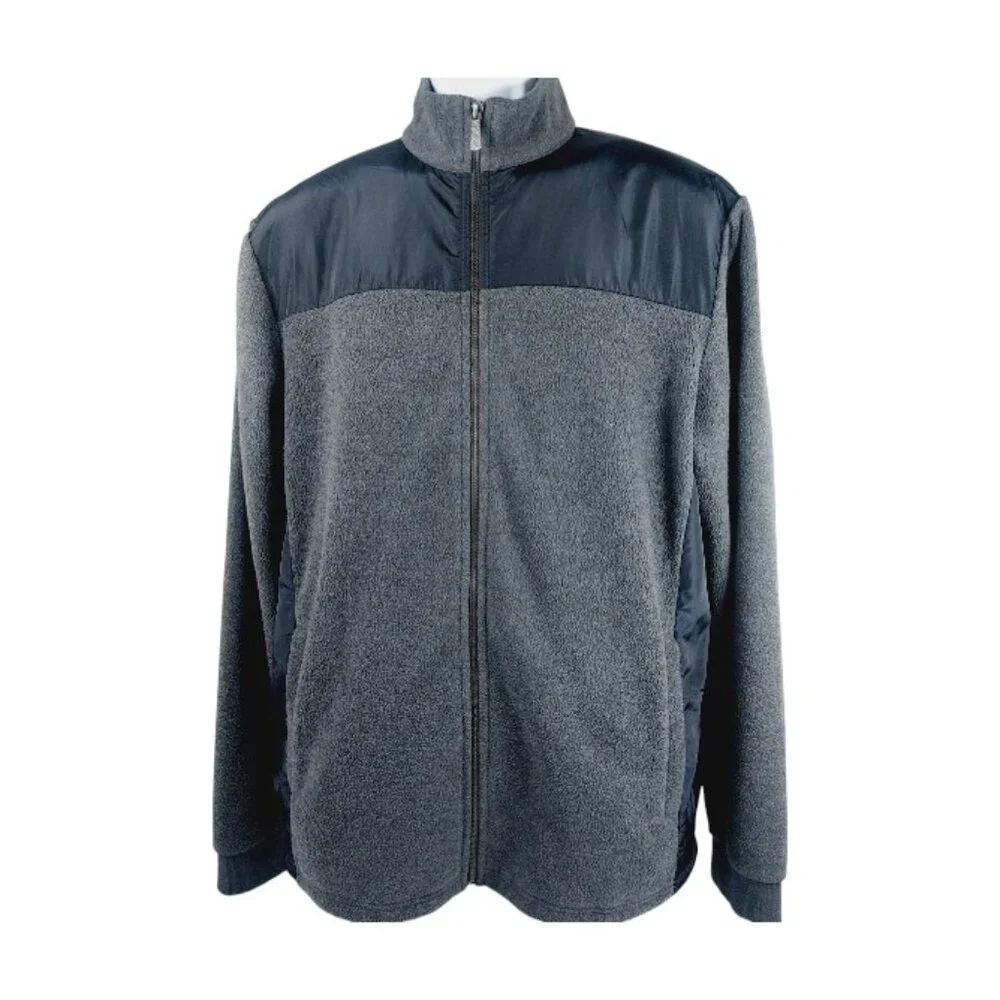 Apt. 9 Men's Black Gray Mock Neck Shell Fleece Full Zip Jacket Size L